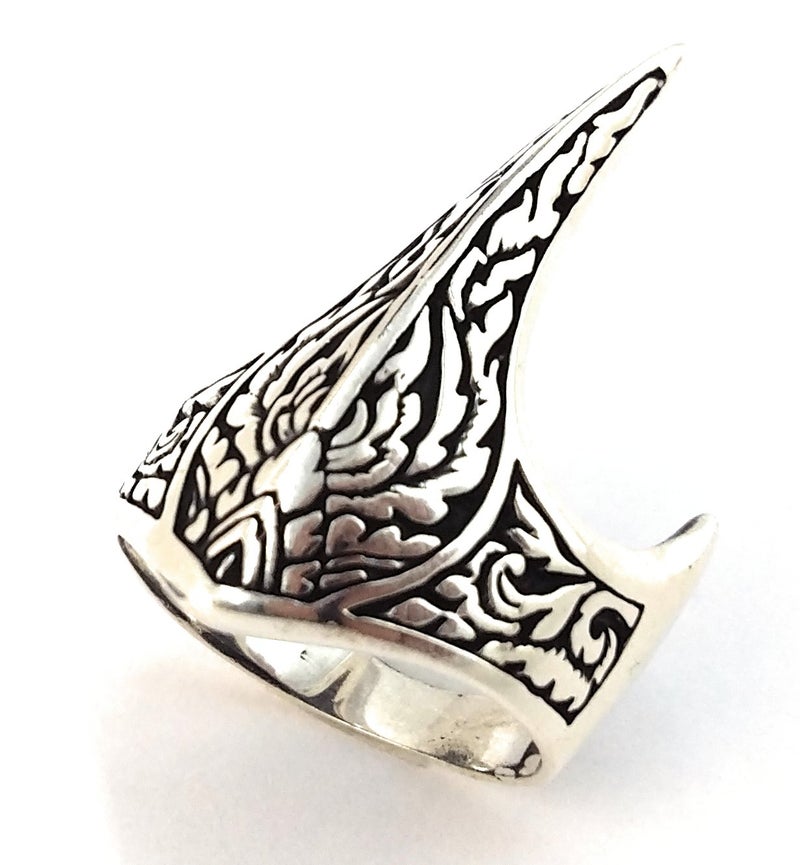 Babylon Silver Fang Gothic Biker Retro 925 Stelring Silver Turkish Handmade Luxury Men's Thumb Ring (13) - Image 2